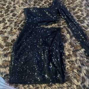Windsor Black One-Shoulder Sequin Cutout Dress